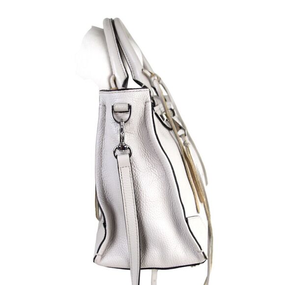 Rebecca Minkoff LIGHT GRAY GENUINE LEATHER SATCHEL SHOULDER BAG X-BODY HANDBAG - Picture 3 of 16